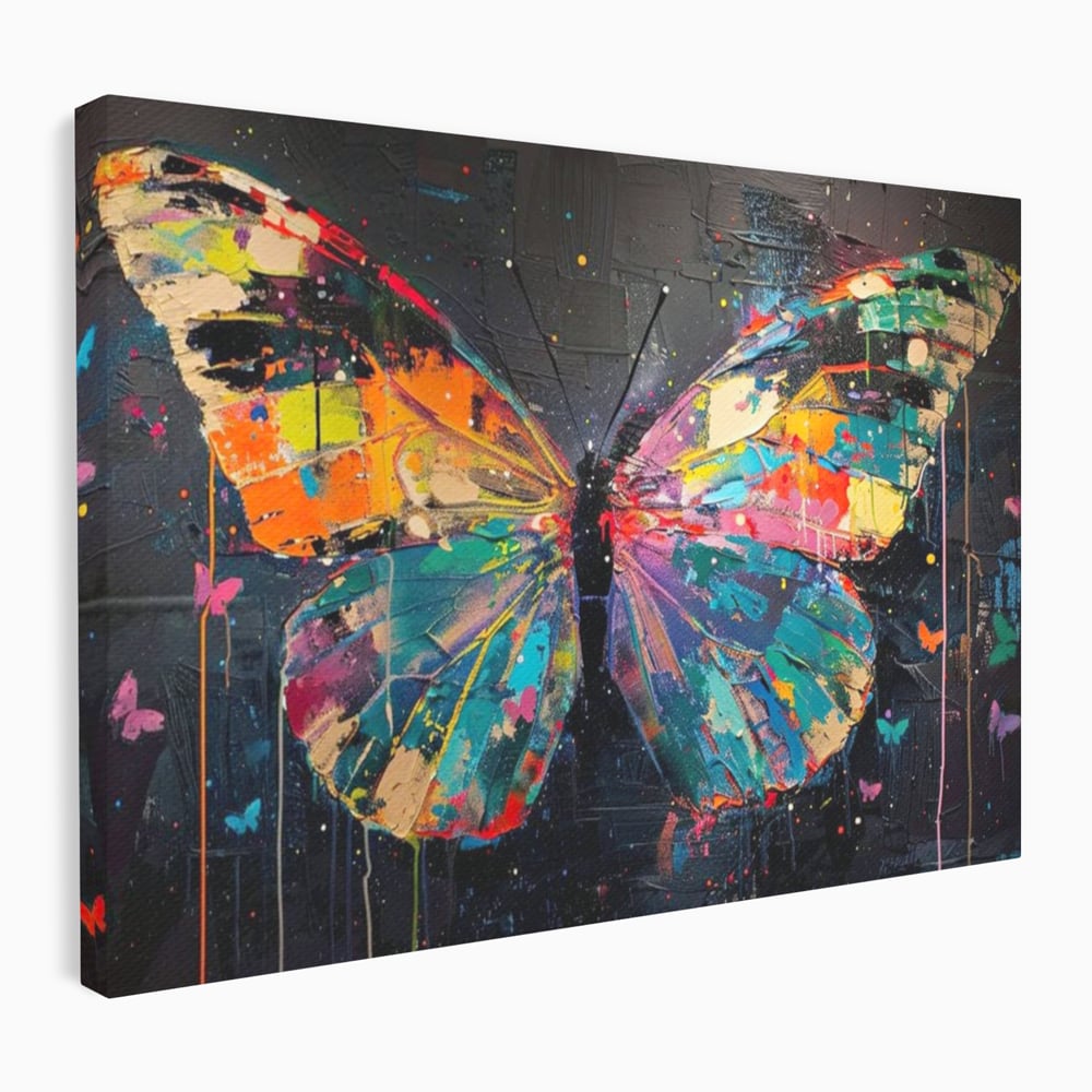 Tablou canvas cu tablou canvas cu fluture multicolor, fara rama, pe sasiu de lemn